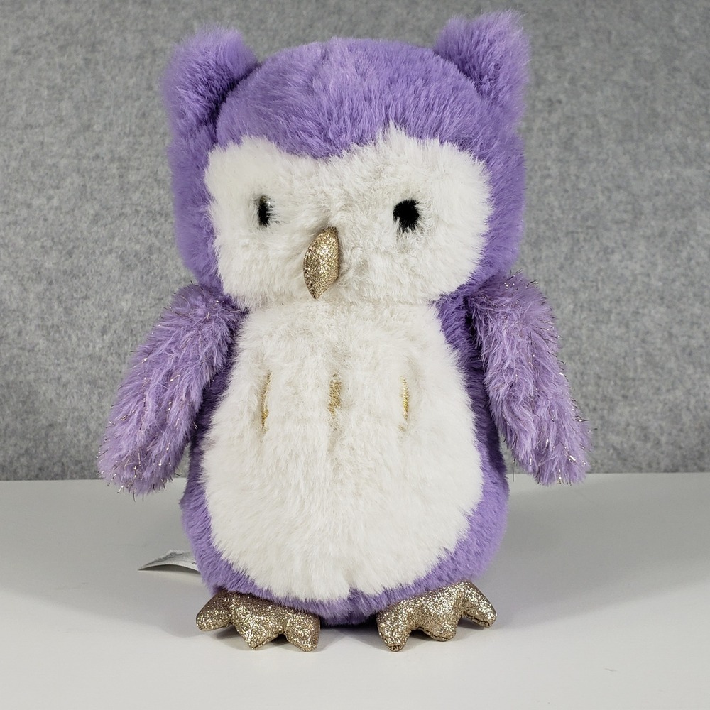 FAO Schwarz Purple Owl Plush 8" Gold Sparkle Eyes Stuffed Animal Toy 34550A23131